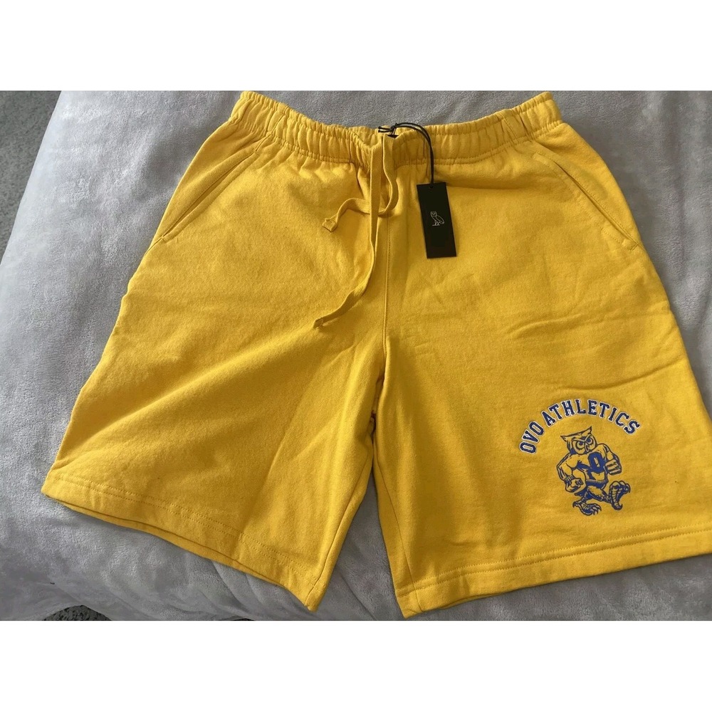 Drake OVO Men's Yellow Tie Dye 100% Cotton Pull On Drawstring Sweat Shorts‎